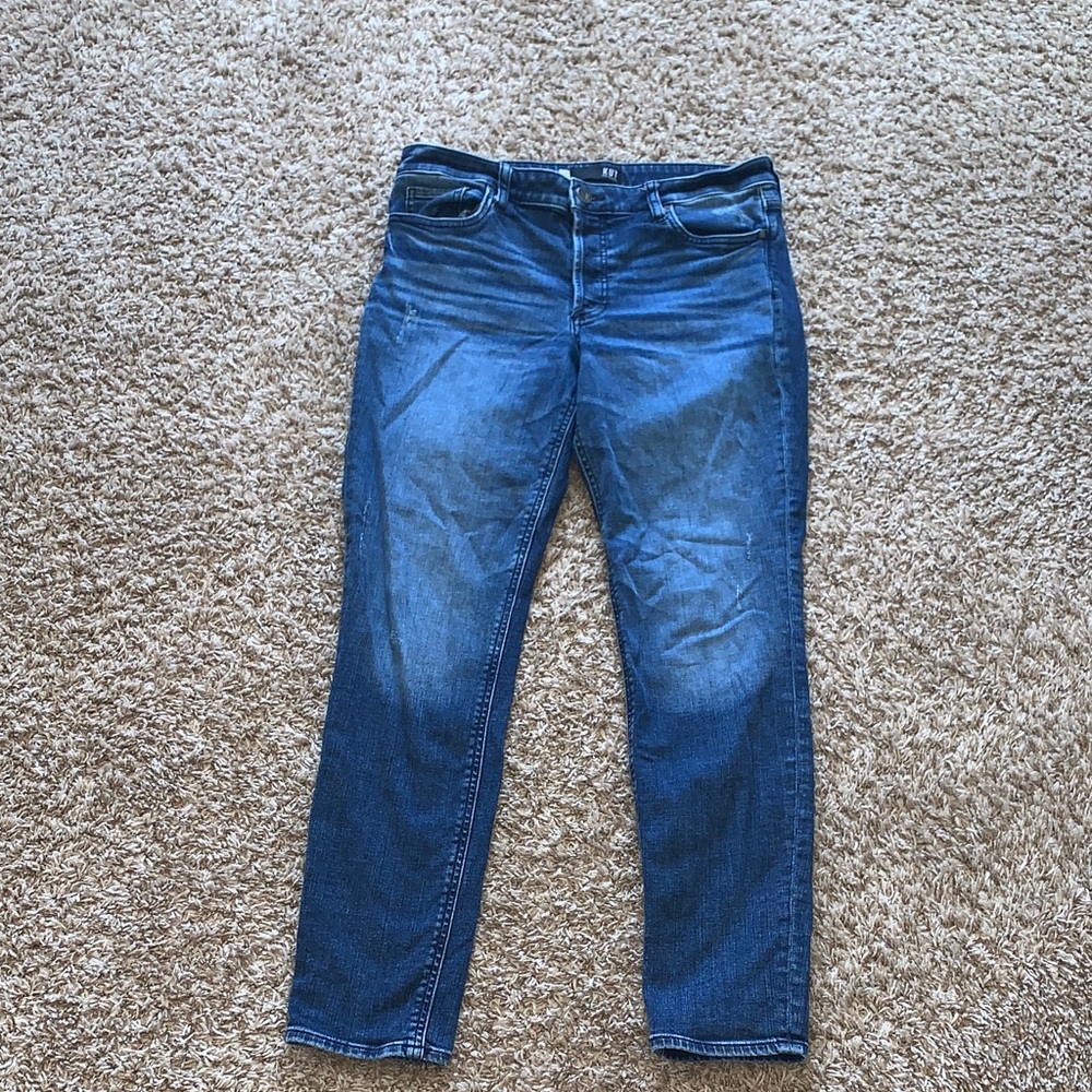 Kut From The Kloth Women’s Dark Blue Stretch Straight Leg Distressed Jeans Sz 8 - Picture 2 of 11